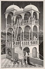 Maurits Cornelis Escher Belvedere, maggio 1958, litografia, 462 x 295 mm. Collezione Federico Giudiceandrea, All M.C. Escher works  2014 The M.C. Escher Company. All rights reserved www.mcescher.com